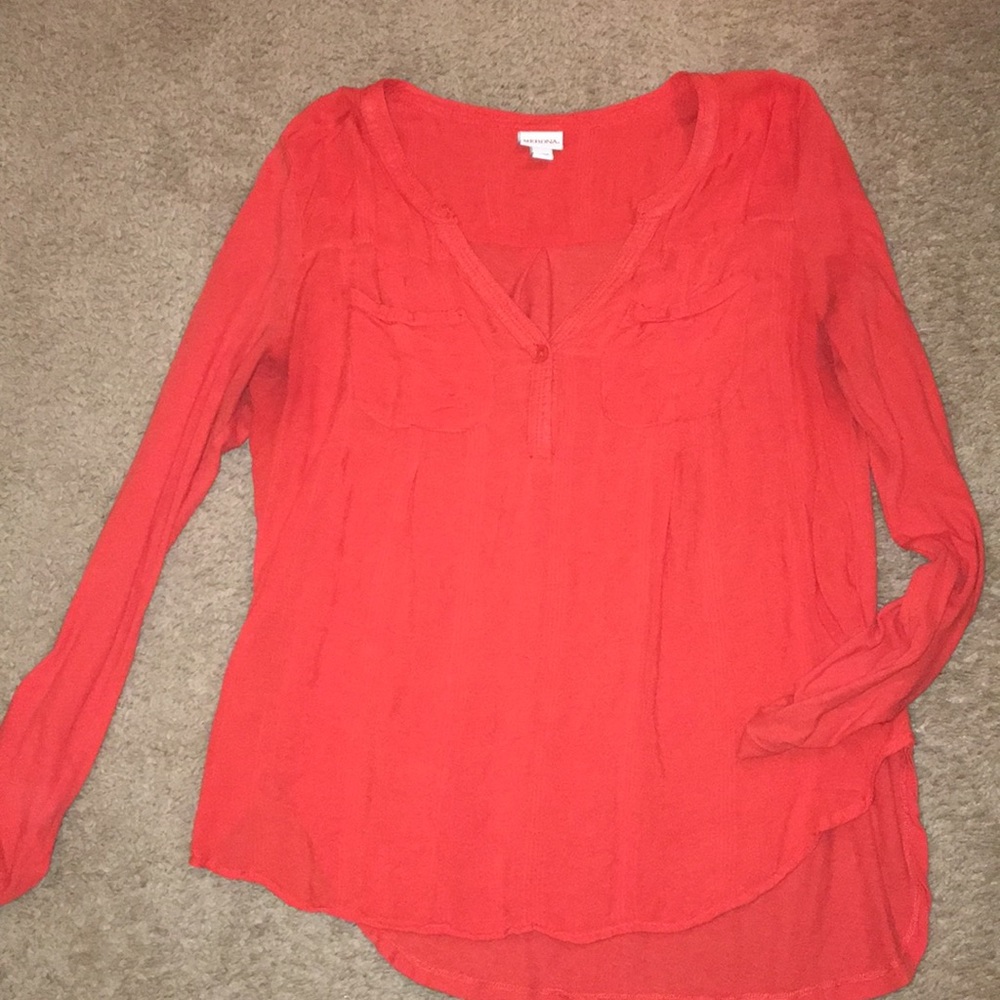 Red V-neck blouse